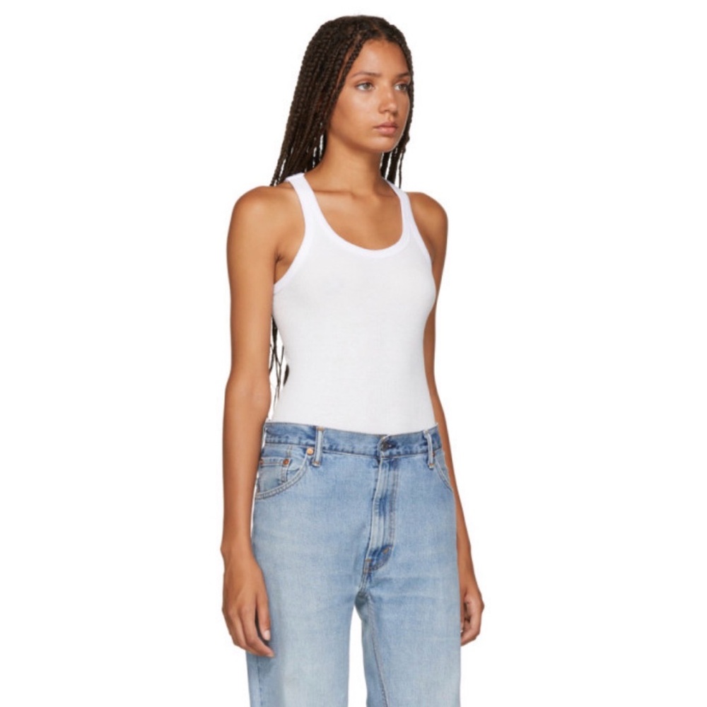 NWT Re/Done White Ribbed Scoop Tank Bodysuit XS in Optic White